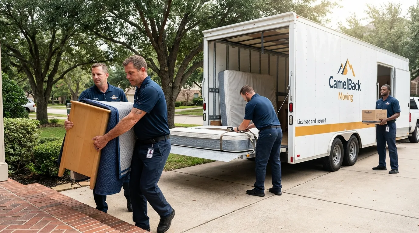 Crew loading residential truck for cross-state move from Mullins, SC